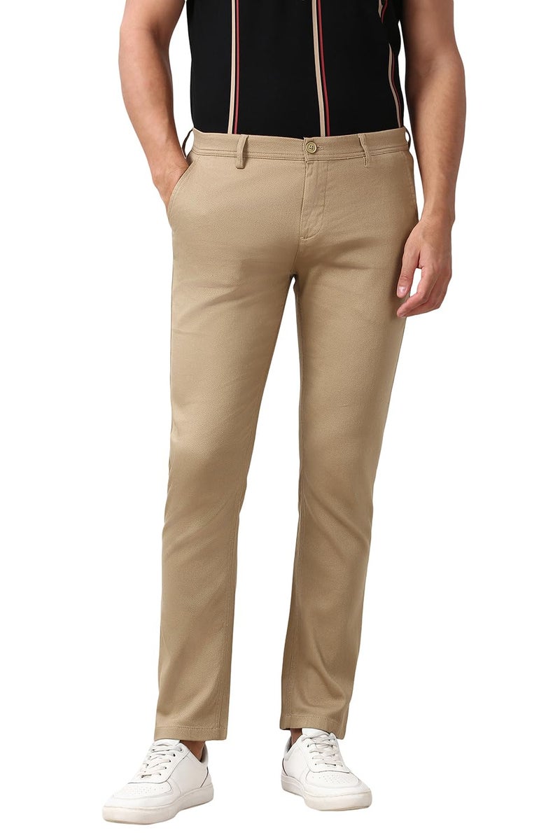 Peter England | Men's Super Slim Fit Stretchable Casual Trousers | Office Sleek & Trendy Look Khaki - Image 1