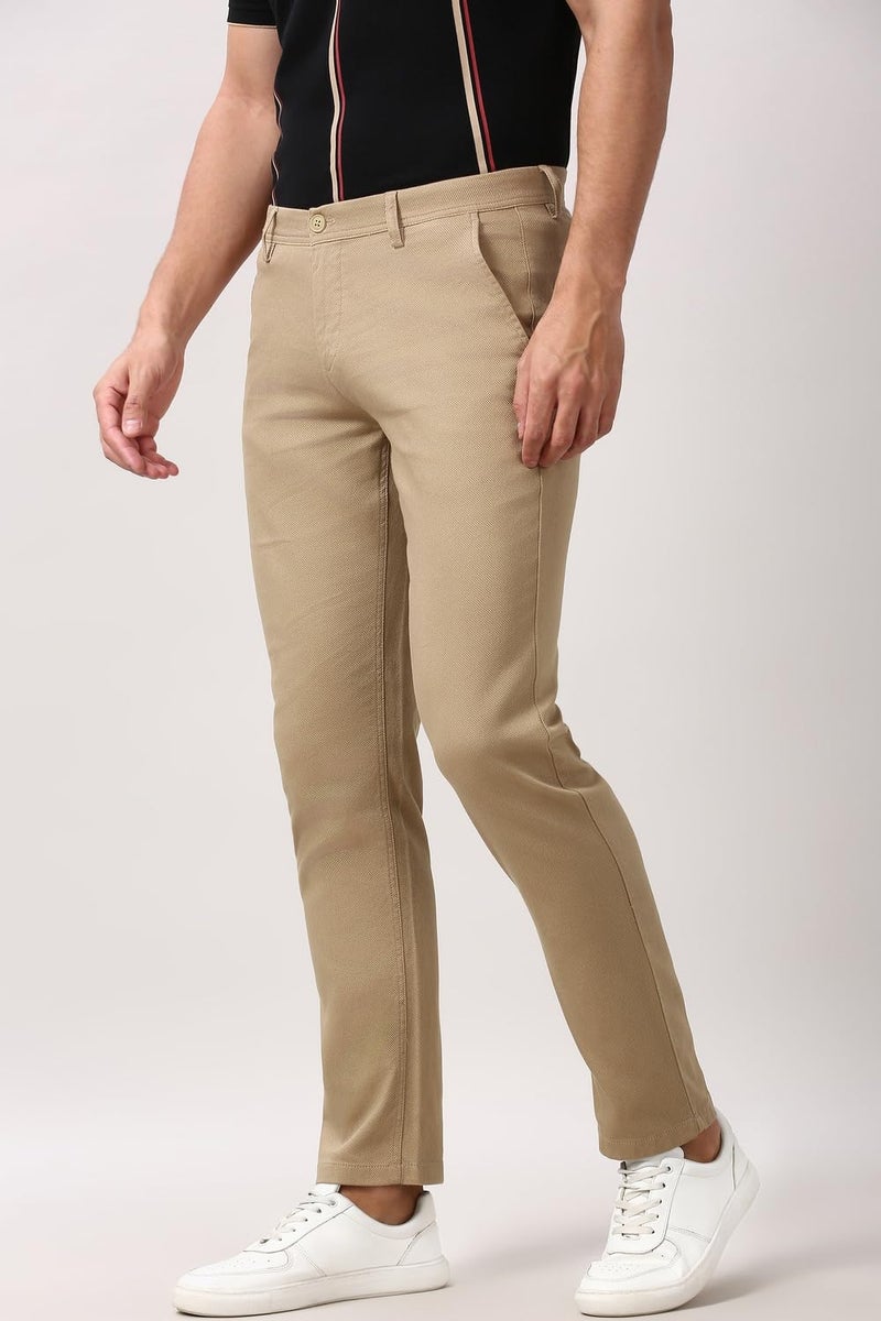 Peter England | Men's Super Slim Fit Stretchable Casual Trousers | Office Sleek & Trendy Look Khaki - Image 2