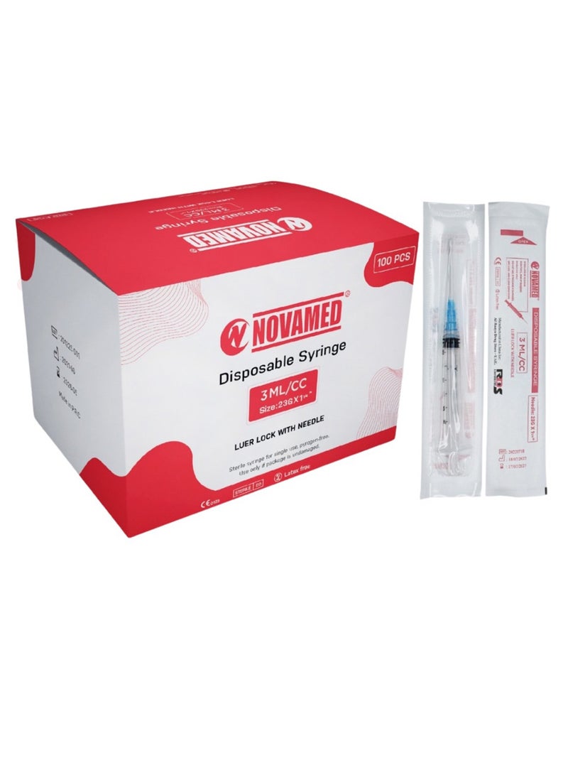 NOVAMED Disposable Syringe 3ML 23g With Luer Lock, Needle Bundle Of 20 Pcs - Image 1