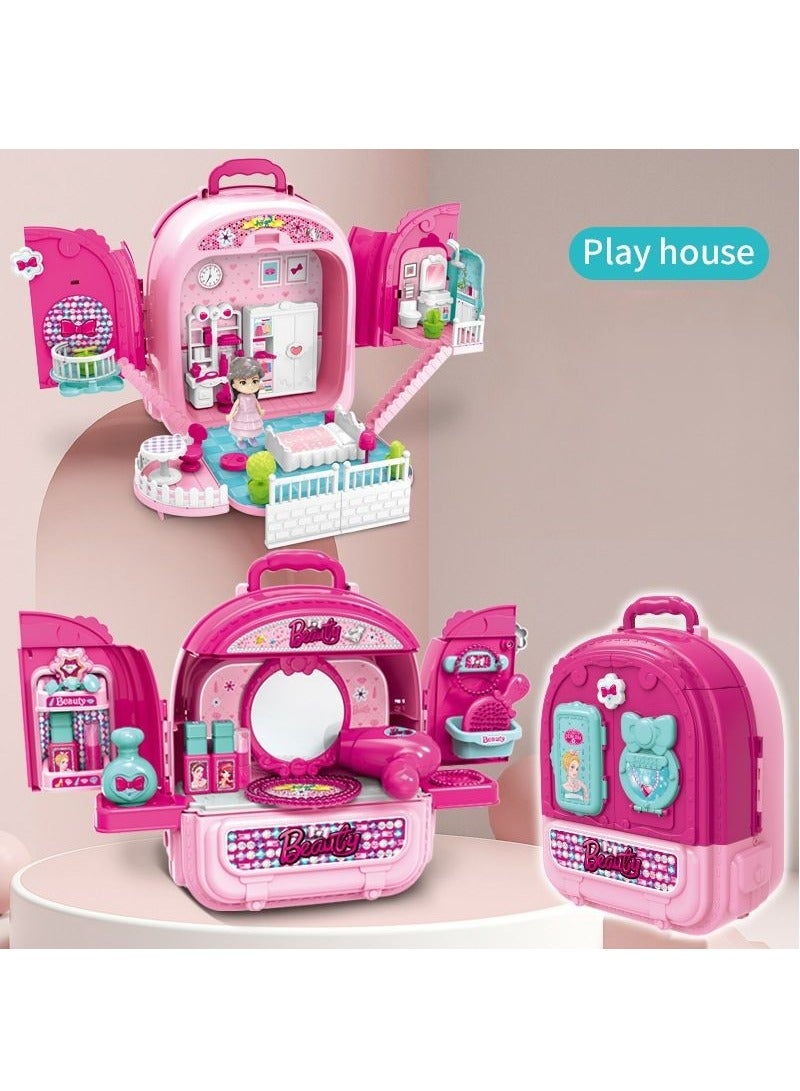 Male and female backpack role-playing family toys, pets, makeup, kitchen toys