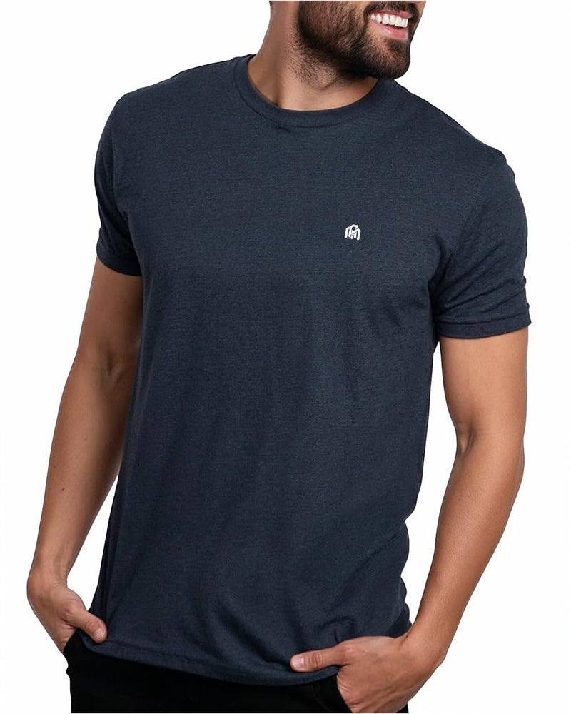 INTO THE AM Men's Logo Basic Tees - Fitted Essential Crewneck Blank T-Shirts Casual Gym Classic Short Sleeve True Fit Fashion Undershirts Tshirts for Guys (Indigo, Medium)