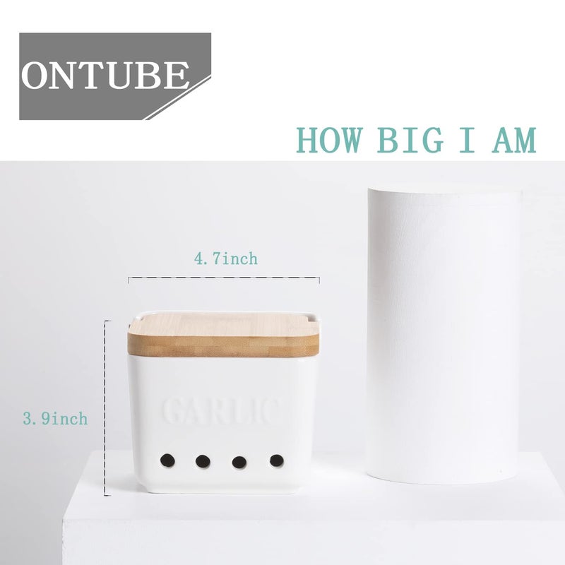 ONTUBE Garlic Keeper with Lid, Ceramic Garlic Holder Storage, Garlic Container for Kitchen, Garlic Saver to Keep Your Garlic Cloves Fresh Longer 4.7-Inch, White - Image 3