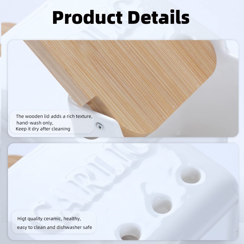 ONTUBE Garlic Keeper with Lid, Ceramic Garlic Holder Storage, Garlic Container for Kitchen, Garlic Saver to Keep Your Garlic Cloves Fresh Longer 4.7-Inch, White - Image 4