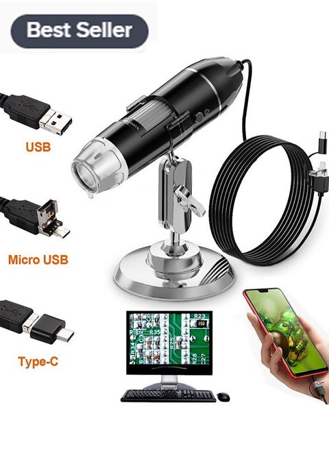 USB Microscope, Digital Handheld 50X-1000X Magnification Endoscope Mini Video Camera with 8 Adjustable LED Lights, Compatible with Windows 7/8/10/11 Mac Linux Android (with OTG)