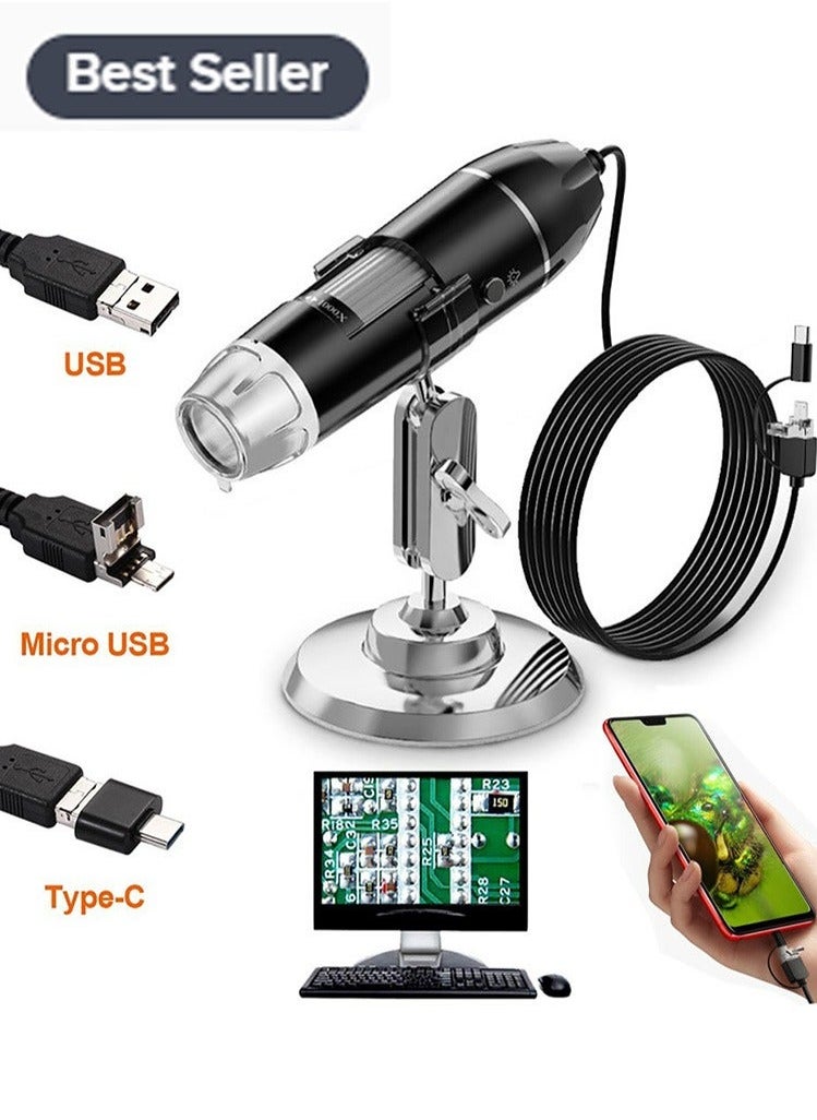 Meiyilan USB Microscope, Digital Handheld 50X-1000X Magnification Endoscope Mini Video Camera with 8 Adjustable LED Lights, Compatible with Windows 7/8/10/11 Mac Linux Android (with OTG)  - Image 1