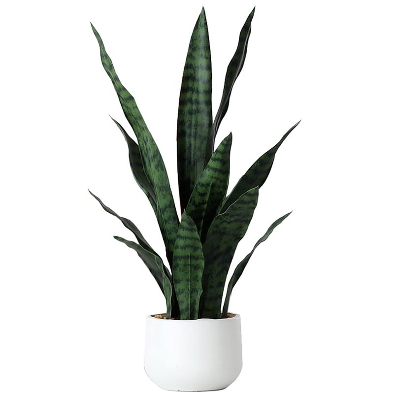 Beebel Artificial Snake Plant 22 Inch Fake Sansevieria Fake Agave Potted Plants Plastic Greenery for Home Garden Office Store Decoration 12 Leaves (Green) - Image 1