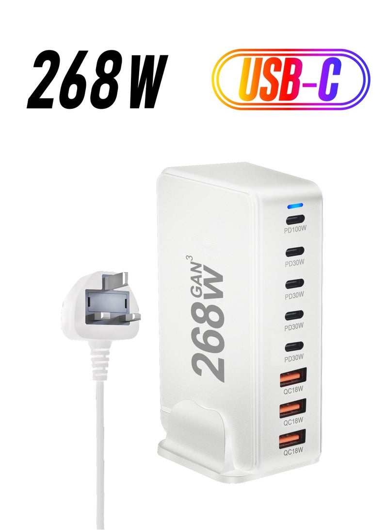 بيوينتي شاحن بقدرة 268 واط بتقنية GaN، مزود بـ 8 منافذ USB C للشحن السريع - Image 1