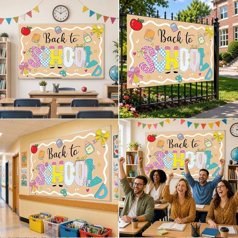ARS Back to School Banner Backdrop, First Day of School Welcome Photography Background, Reusable School Party Decorations Banner for Teachers, Students, Classroom, Kindergarten & School Events - Image 5