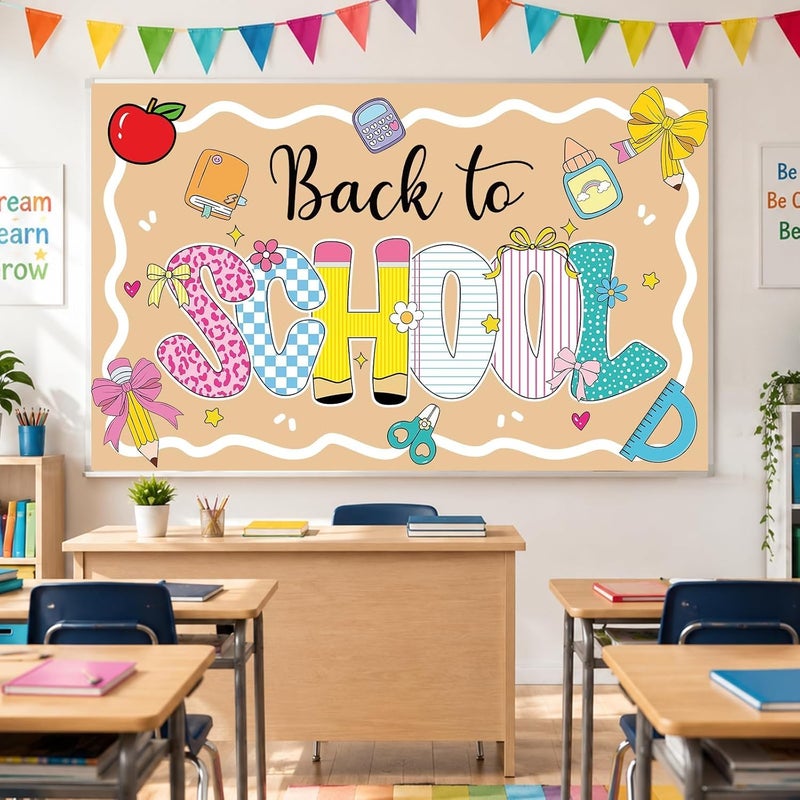 ARS Back to School Banner Backdrop, First Day of School Welcome Photography Background, Reusable School Party Decorations Banner for Teachers, Students, Classroom, Kindergarten & School Events - Image 3