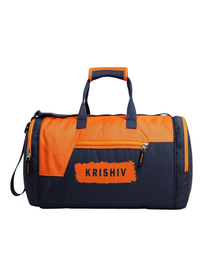 KRISHIV حقائب هيكتور الرياضية للرجال، حقيبة رياضية مدمجة للنساء، حقيبة سفر للجنسين لحمل الأمتعة والسفر، قابلة للتعديل للأحذية والمناشف، حقيبة رياضية 26 لتر (أزرق-برتقالي) - Image 1