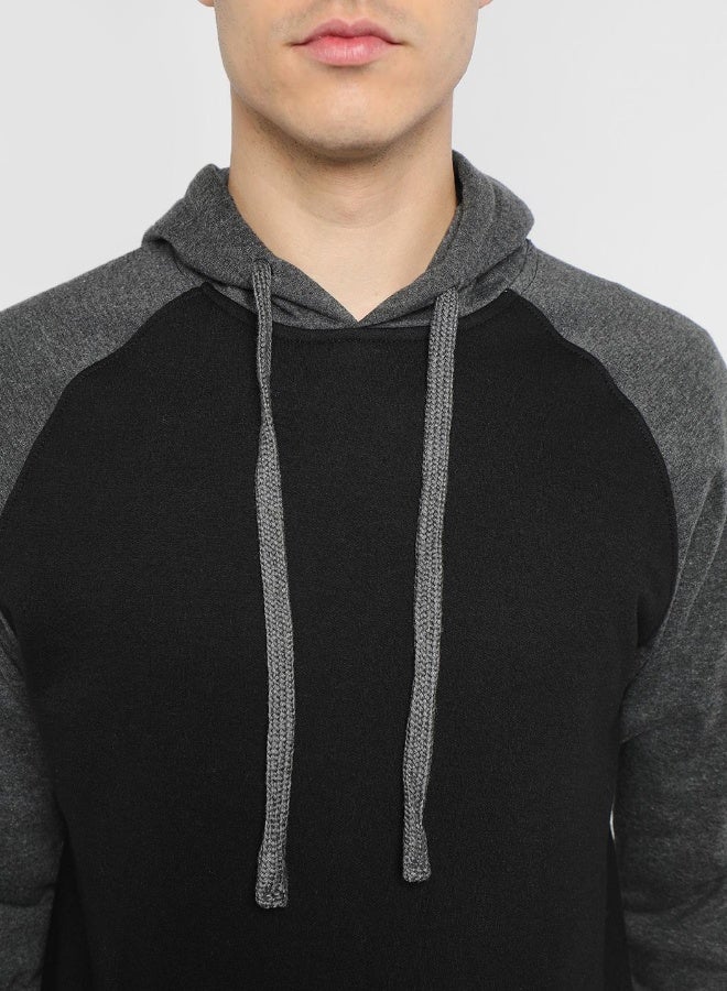 Dennis Lingo Regular Fit Black Colourblocked Hooded Sweatshirt for Men - Polycotton, Full Sleeves  - Image 1