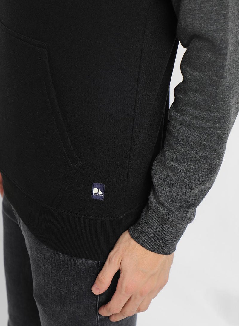 Dennis Lingo Regular Fit Black Colourblocked Hooded Sweatshirt for Men - Polycotton, Full Sleeves  - Image 5