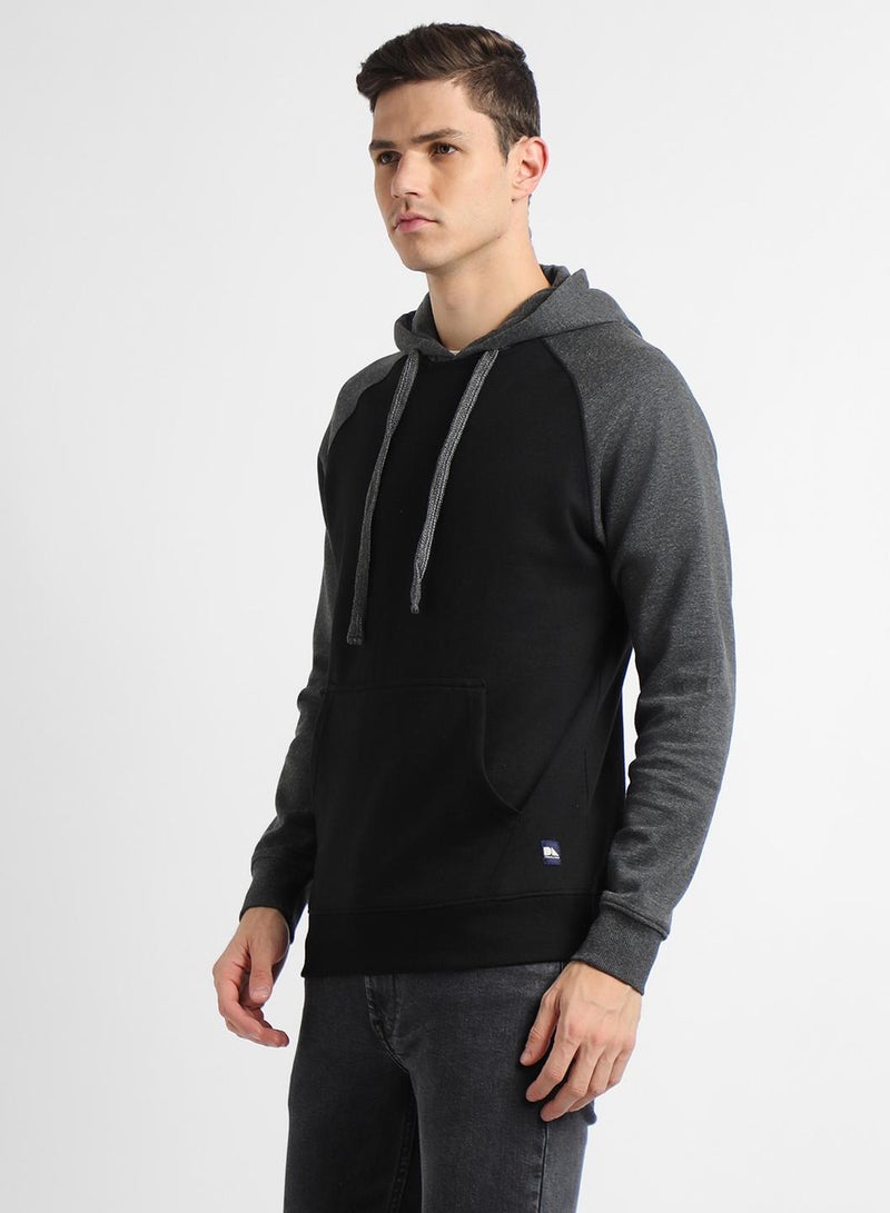 Dennis Lingo Regular Fit Black Colourblocked Hooded Sweatshirt for Men - Polycotton, Full Sleeves  - Image 3