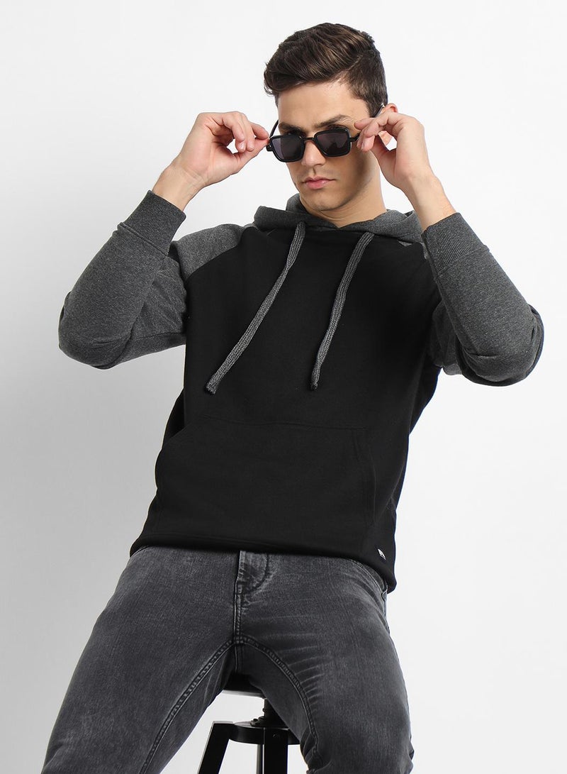 Dennis Lingo Regular Fit Black Colourblocked Hooded Sweatshirt for Men - Polycotton, Full Sleeves  - Image 2