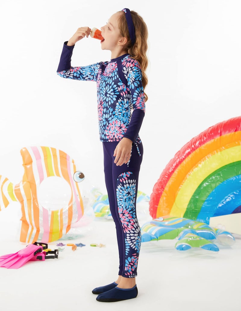 GRACE KARIN Girls' Swimwear Rash Guard Set Long Sleeve Swimsuit Girls Two Piece Bathing Suit Sun Protection Navy 10Y - Image 5