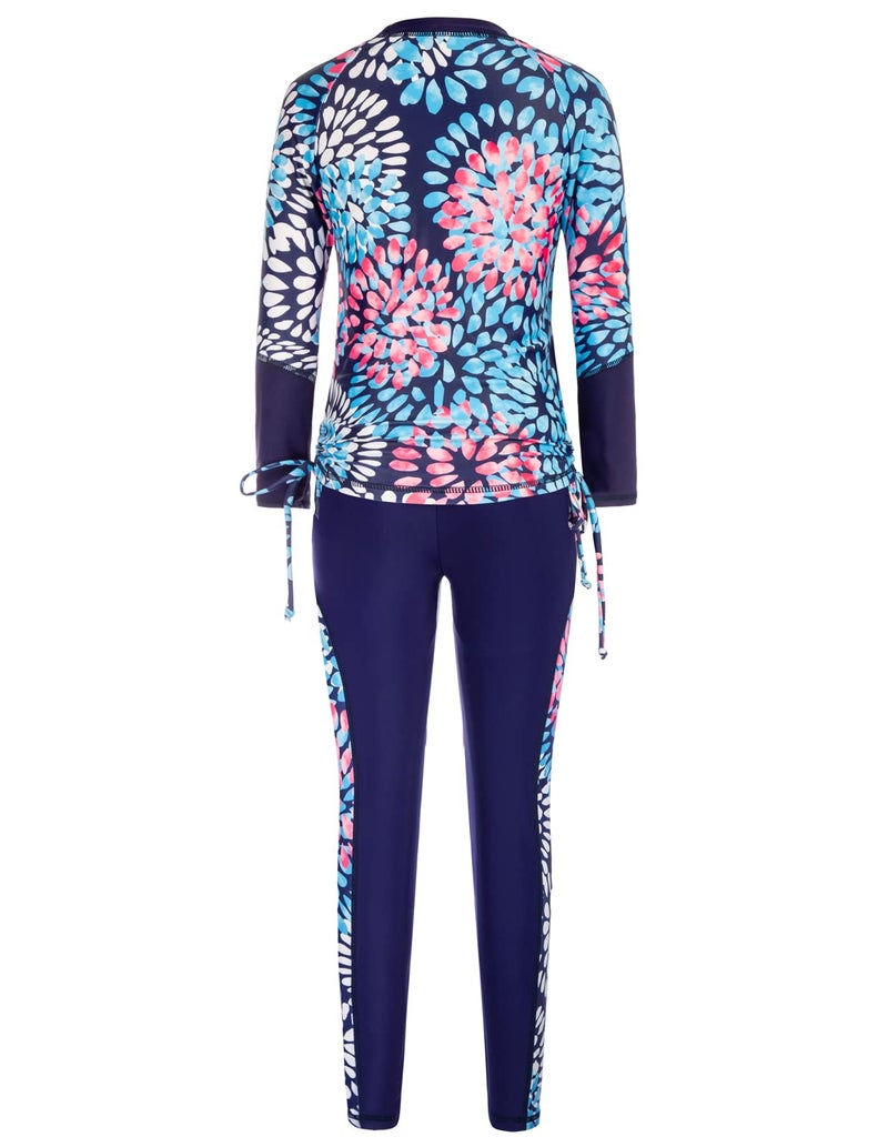 GRACE KARIN Girls' Swimwear Rash Guard Set Long Sleeve Swimsuit Girls Two Piece Bathing Suit Sun Protection Navy 10Y - Image 2