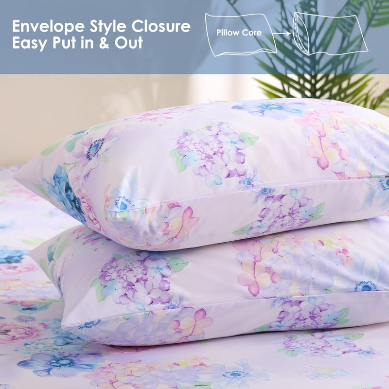 JSD Purple Hydrangea Floral Sheet Set Cal King  4 Piece Printed Microfiber Bed Sheets Deep Pocket - Image 5