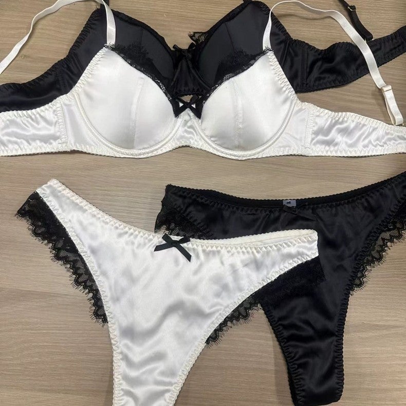 Pure Big Chest Small Bra Suit Thin Glow Lace French Underwear For Women - Image 5