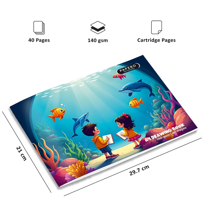 PaperO A4 Drawing Book for Kids - 40 Natural Shade Blank Pages | 29.7 x 21 cm | Plain Sketch Book for Students, Artists & Children | Ideal for Sketching, Coloring & Painting (Kids Aquarium Theme) - Image 5