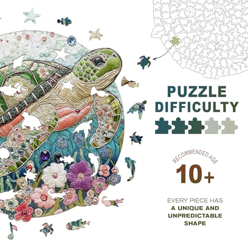 Purdicra Wooden Puzzles for Adults Embroidered Turtle Wooden Jigsaw Puzzle Unique Animal Shaped Wood Puzzles Adult Christmas Birthday Gifts for FriendsFamily Home Decor 85x84100pcs - Image 5