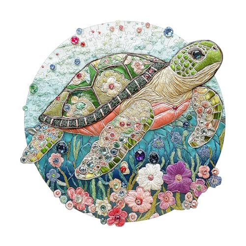 Purdicra Wooden Puzzles for Adults Embroidered Turtle Wooden Jigsaw Puzzle Unique Animal Shaped Wood Puzzles Adult Christmas Birthday Gifts for FriendsFamily Home Decor 85x84100pcs - Image 1