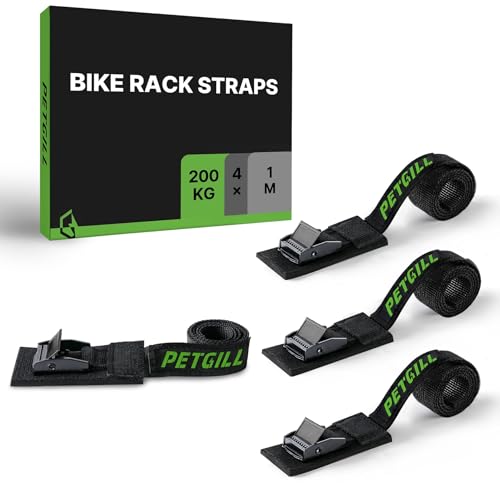 PETGILL EBike Rack Straps, 4 Pieces, 39 in (1 m) Length, 0.8 mm Width, 440 lbs (200 kg) Load Capacity, Clamp Lock Lashing Straps for All Bike Racks, Roof Racks & Kayaks(Packaging May Vary) - Image 1