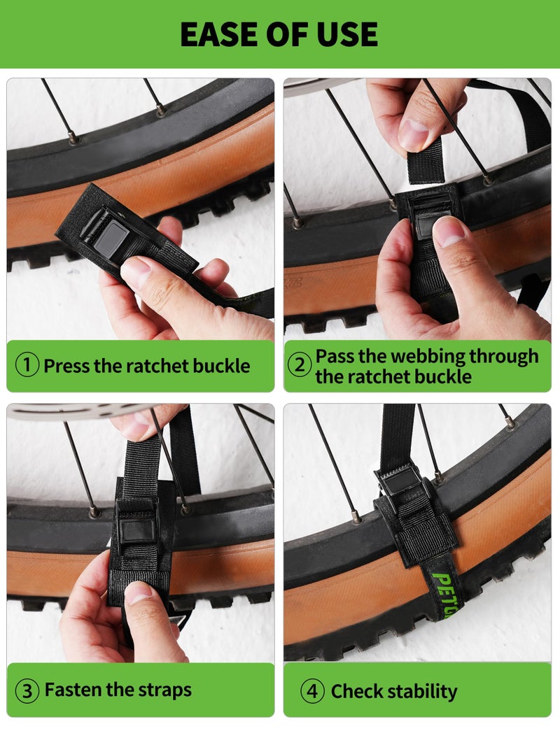 PETGILL EBike Rack Straps, 4 Pieces, 39 in (1 m) Length, 0.8 mm Width, 440 lbs (200 kg) Load Capacity, Clamp Lock Lashing Straps for All Bike Racks, Roof Racks & Kayaks(Packaging May Vary) - Image 4