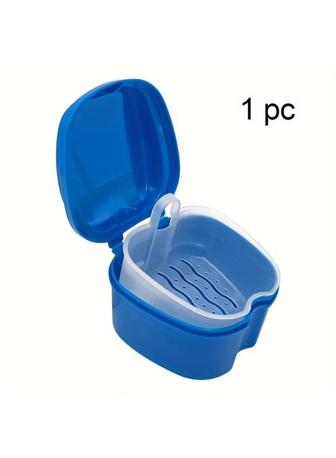 Deep Blue Denture Storage Box With Built In Brush And Easy Open Hinge Design - Image 4