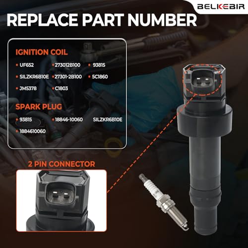 BELKEBIR Set of 4 Ignition Coil Packs & Iridium Spark Plugs Compatible with 1.6L L4 2012-2019 Kia Soul Rio, 2012-2019 Hyundai Accent, 2012-2017 Hyundai Veloster Replace UF652 273012B100 93815 SILZKR6B10E C1803 - Image 3