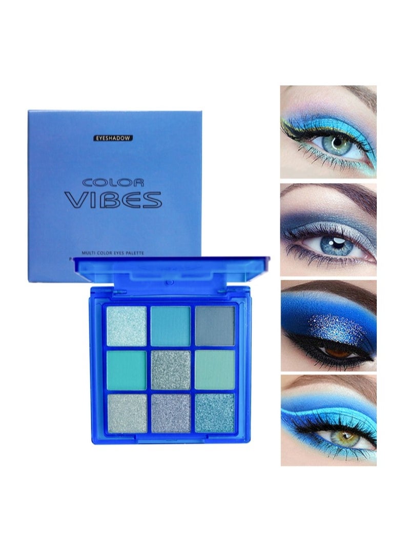  لون صدى لوحة ظلال عيون زرقاء مكونة من 9 ألوان، مكياج ظلال عيون لامع، لوحة ظلال عيون زرقاء داكنة لامعة ولامعة مقاومة للماء، مكياج ظلال عيون أزرق ملكي لامع - Image 1