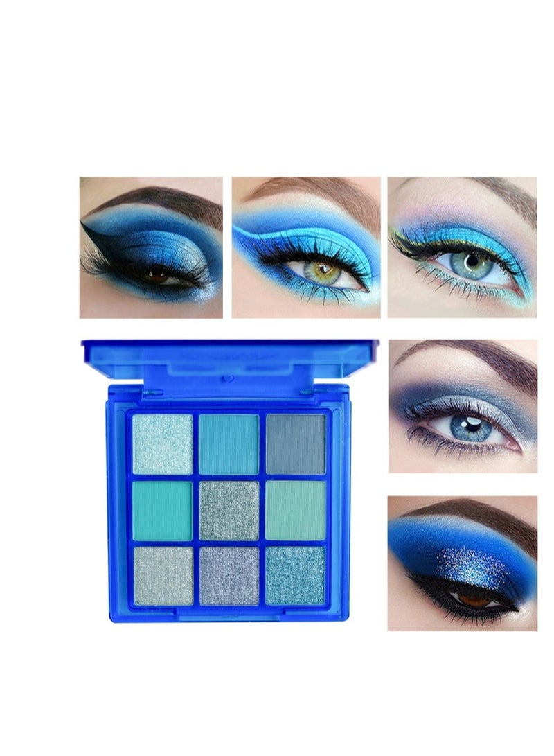  لون صدى لوحة ظلال عيون زرقاء مكونة من 9 ألوان، مكياج ظلال عيون لامع، لوحة ظلال عيون زرقاء داكنة لامعة ولامعة مقاومة للماء، مكياج ظلال عيون أزرق ملكي لامع - Image 2