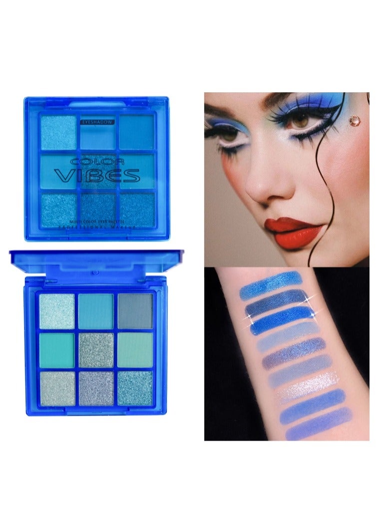  لون صدى لوحة ظلال عيون زرقاء مكونة من 9 ألوان، مكياج ظلال عيون لامع، لوحة ظلال عيون زرقاء داكنة لامعة ولامعة مقاومة للماء، مكياج ظلال عيون أزرق ملكي لامع - Image 3