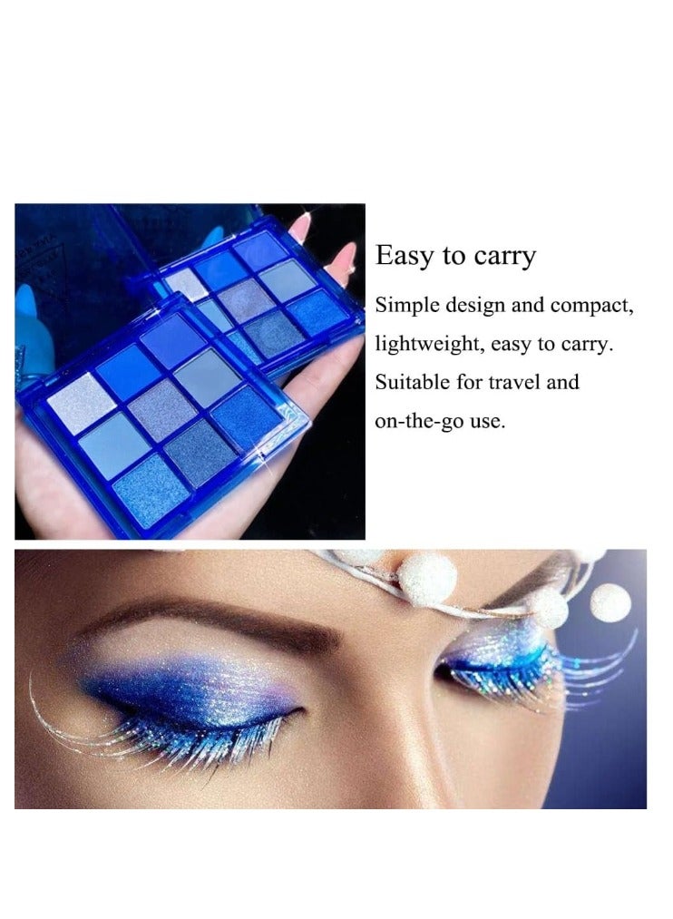  لون صدى لوحة ظلال عيون زرقاء مكونة من 9 ألوان، مكياج ظلال عيون لامع، لوحة ظلال عيون زرقاء داكنة لامعة ولامعة مقاومة للماء، مكياج ظلال عيون أزرق ملكي لامع - Image 4