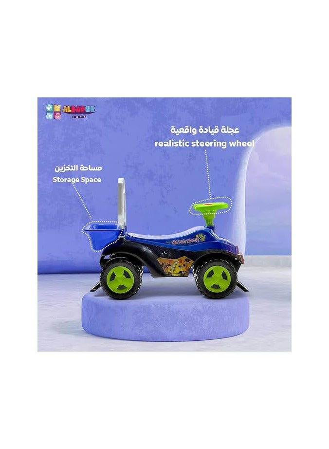 البدر سيارة ركوب للاطفال من البدر - سيارة دفع للاطفال بتصميم جيب، سيارة دف بلاستيكية غير قابلة للكسر للاطفال الصغار مع سلة خلفية، سيارة ركوب دفع متينة للاطفال  - Image 2
