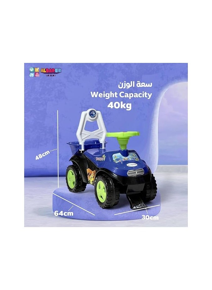 البدر سيارة ركوب للاطفال من البدر - سيارة دفع للاطفال بتصميم جيب، سيارة دف بلاستيكية غير قابلة للكسر للاطفال الصغار مع سلة خلفية، سيارة ركوب دفع متينة للاطفال  - Image 3