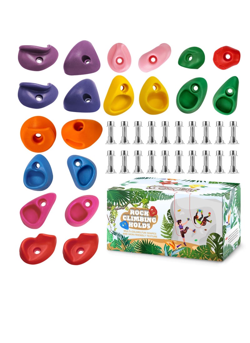 Excefore Rock Climbing Holds for Kids, 20 PCS Climbing Rocks for Playset, Tree Climbing Holds, Adult Rock Wall Holds with Mounting Hardware for Indoor Outdoor Rock Climbing Wall, Bright Color  - Image 1