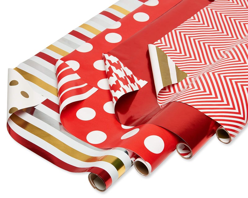American Greetings Valentines Day Wrapping Paper Red and Gold Patterns 4 Rolls 120 sq ft
