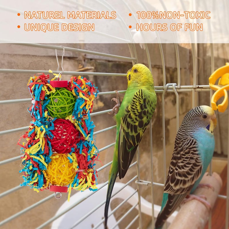 AFUOWER Bird Toys Parakeet Toy Parrot Chewing Shredding Foraging Toys with Rope Perch Hanging Toys Bird Cage Accessories for Cockatiel Conure Budgies Lovebird 5 Pack - Image 2