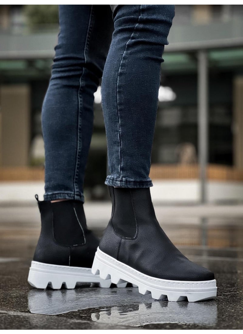 KnACK - High Sole Chelsea Boots 113 Black (White Sole) - Image 1