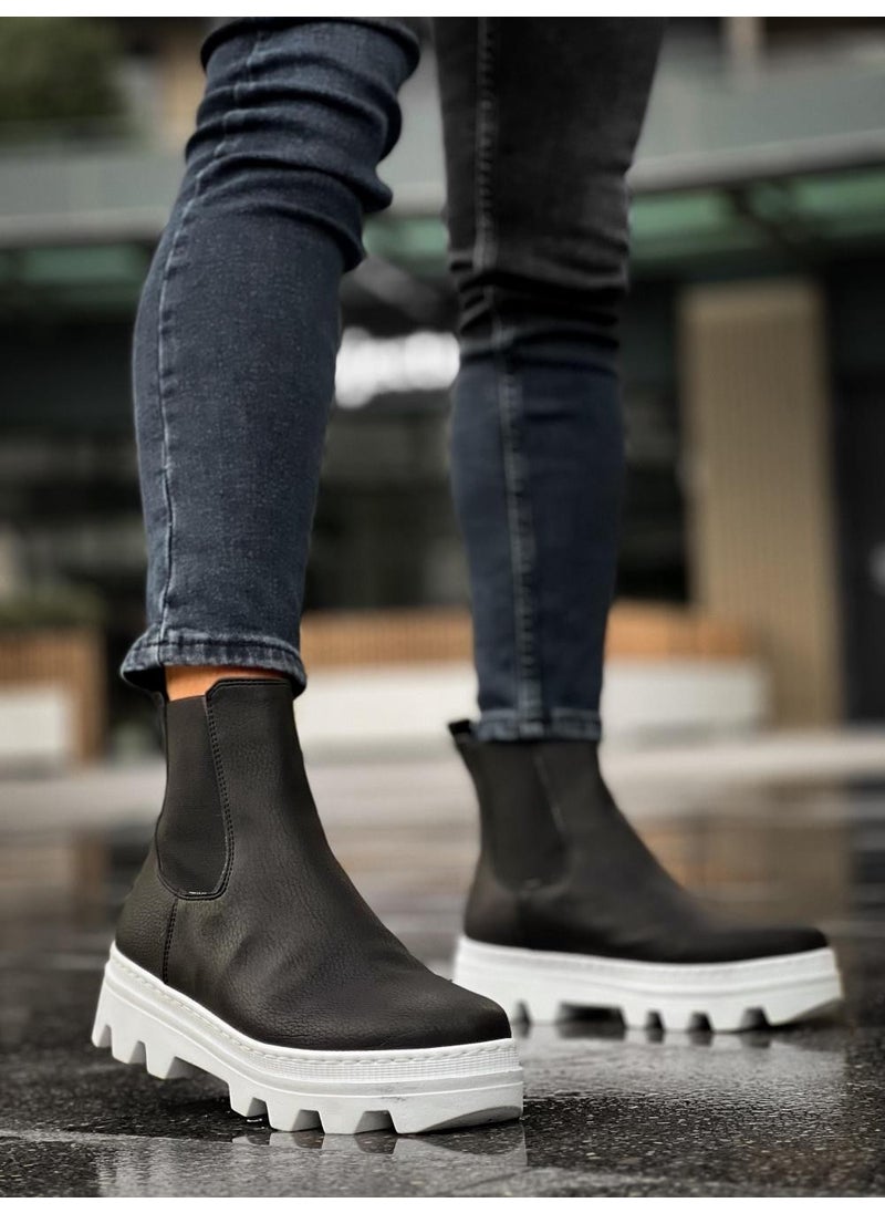 KnACK - High Sole Chelsea Boots 113 Black (White Sole) - Image 1