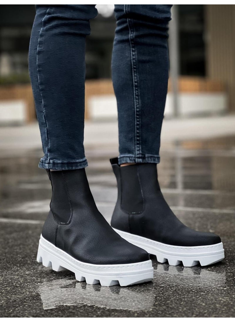 KnACK - High Sole Chelsea Boots 113 Black (White Sole) - Image 1