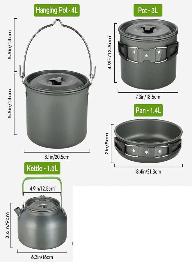 Linist Camping Cookware Mess Kit, Large Size Hanging Pot Pan Kettle with Camping Cooking Set for 6 Person for Outdoor Camping Hiking Picnic - Image 2