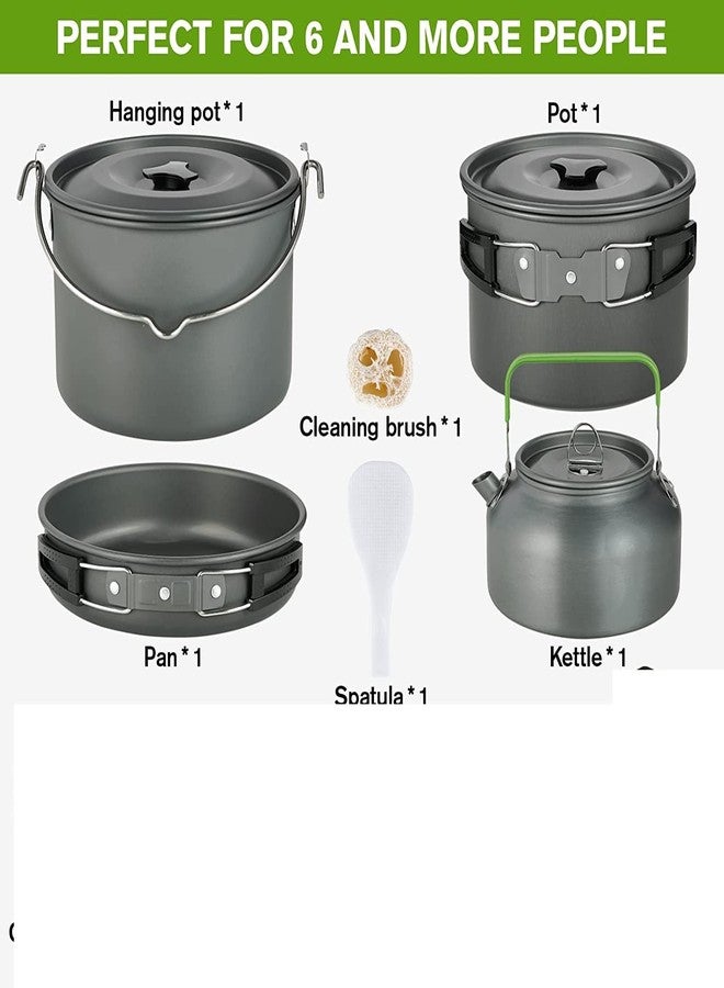 Linist Camping Cookware Mess Kit, Large Size Hanging Pot Pan Kettle with Camping Cooking Set for 6 Person for Outdoor Camping Hiking Picnic - Image 4