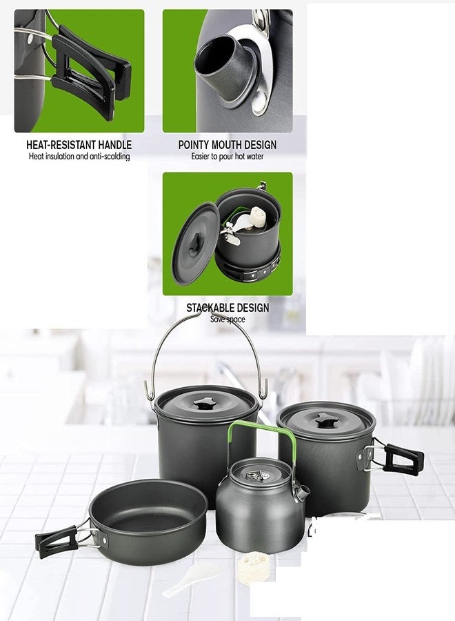 Linist Camping Cookware Mess Kit, Large Size Hanging Pot Pan Kettle with Camping Cooking Set for 6 Person for Outdoor Camping Hiking Picnic - Image 3