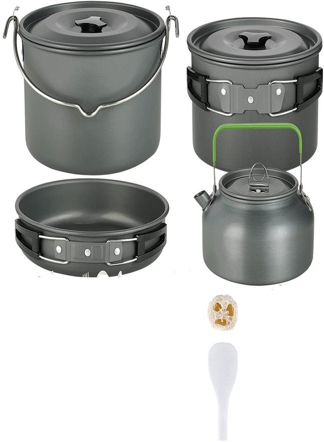 Linist Camping Cookware Mess Kit, Large Size Hanging Pot Pan Kettle with Camping Cooking Set for 6 Person for Outdoor Camping Hiking Picnic - Image 1
