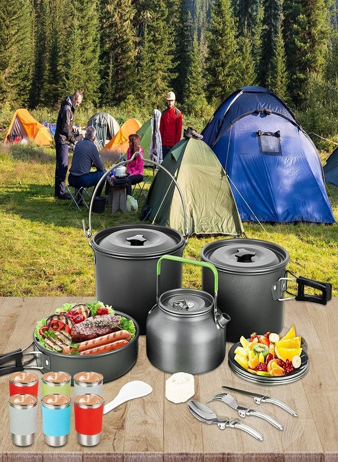 Linist Camping Cookware Mess Kit, Large Size Hanging Pot Pan Kettle with Camping Cooking Set for 6 Person for Outdoor Camping Hiking Picnic - Image 5