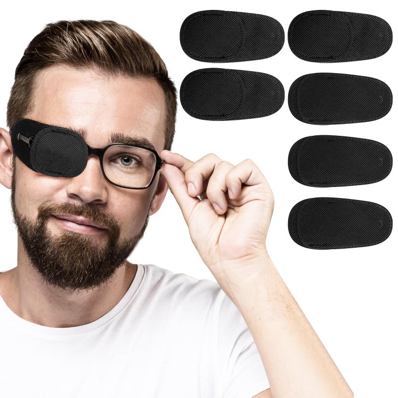 WY LIGHTING LEVEL 6Pcs Eye Patches Comfortable Left or Right Single Eye Patches Professional Medical One Eye Cover Reusable Black Soft Single Eye Patches for Eyeglass Treat Lazy Amblyopia Strabismus Adults Girls Boys 