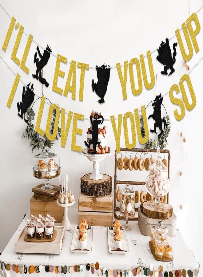 WFKLDF I'll Eat You Up I Love You So Banner Wild Birthday Party Decorations Baby Boy Wild One Party Decoration Boy 1st Birthday Party Supplies Black - Image 3