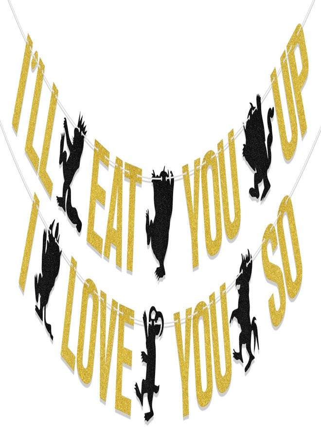 WFKLDF I'll Eat You Up I Love You So Banner Wild Birthday Party Decorations Baby Boy Wild One Party Decoration Boy 1st Birthday Party Supplies Black - Image 1