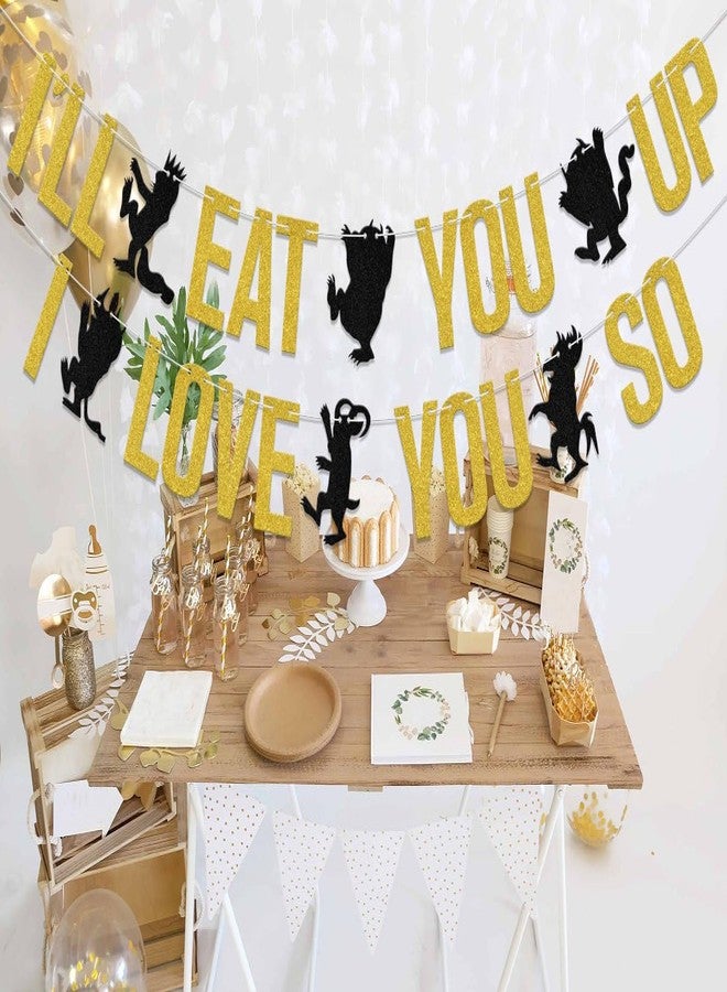 WFKLDF I'll Eat You Up I Love You So Banner Wild Birthday Party Decorations Baby Boy Wild One Party Decoration Boy 1st Birthday Party Supplies Black - Image 5